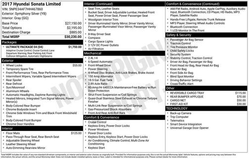Symphony Silver 2017 Hyundai SONATA Limited