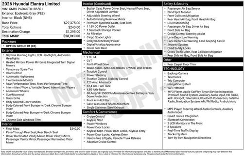 Gray 2026 Hyundai ELANTRA Limited