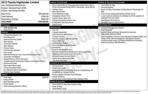 Blizzard Pearl 2013 Toyota Highlander Limited