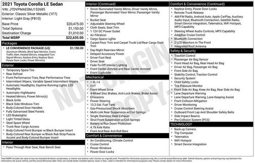 Classic Silver Metallic 2021 Toyota Corolla LE