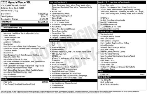 Onyx Black 2025 Hyundai VENUE SEL