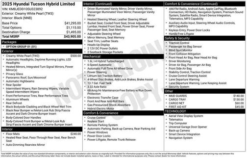Pearl 2025 Hyundai TUCSON Hybrid Limited