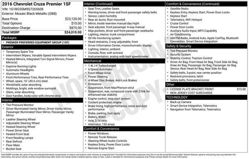 Black Metallic 2016 Chevrolet Cruze Premier Auto
