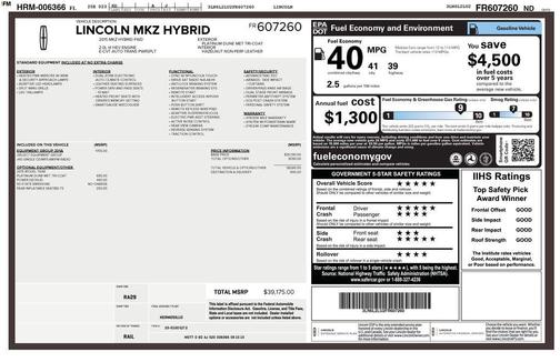 Platinum 2015 Lincoln MKZ Hybrid Base