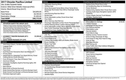 Billet Silver Metallic 2017 Chrysler Pacifica Limited