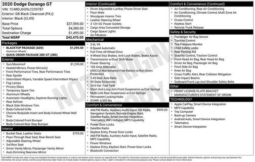 DB Black Clearcoat 2020 Dodge Durango GT