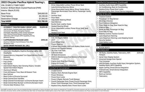 Brilliant Black Crystal Pearlcoat 2022 Chrysler Pacifica Hybrid Touring L