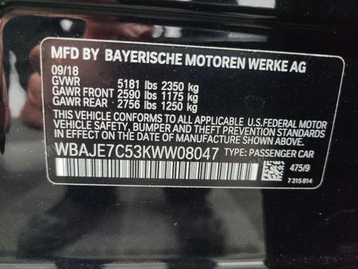 Black 2019 BMW 540 i xDrive