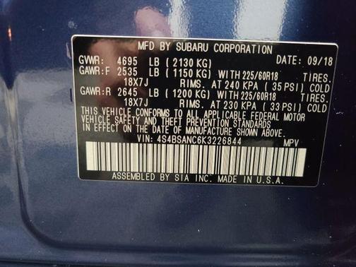 Abyss Blue Pearl 2019 Subaru Outback 2.5i Limited