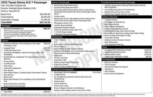Midnight Black Metallic 2025 Toyota Sienna XLE