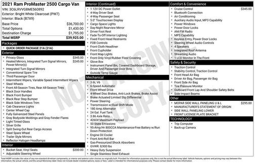 Bright White Clearcoat 2021 RAM ProMaster 2500 Base