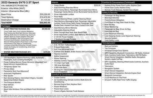 Alta White 2023 Genesis GV70 3.5T AWD Sport