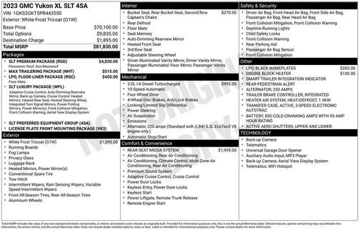 White Frost Tricoat 2023 GMC Yukon XL SLT