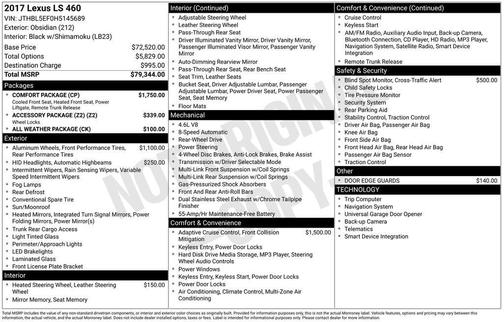 Black 2017 Lexus LS 460 Base