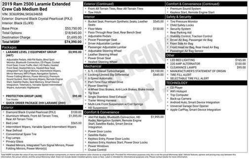 Diamond Black Crystal Pearlcoat 2019 RAM 2500 Laramie Mega Cab 4x4 6'4' Box