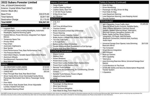 Crystal White Pearl 2022 Subaru Forester Limited