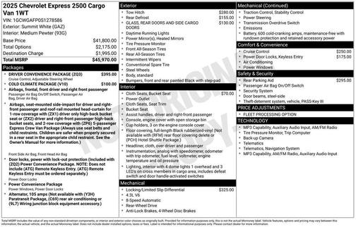 Summit White 2025 Chevrolet Express 2500 Work Van
