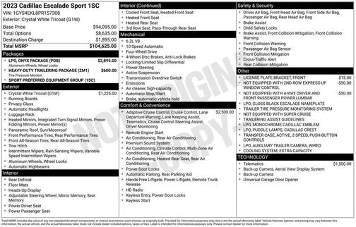 Crystal White Tricoat 2023 Cadillac Escalade Sport