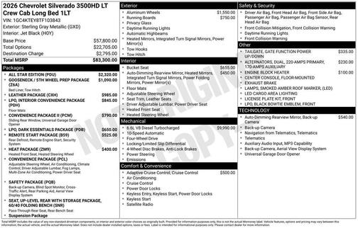 Sterling Gray Metallic 2026 Chevrolet Silverado 3500 LT