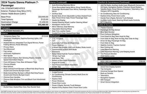 Silver 2024 Toyota Sienna Platinum