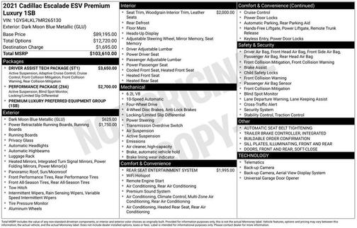 Dark Moon Blue Metallic 2021 Cadillac Escalade ESV Premium Luxury
