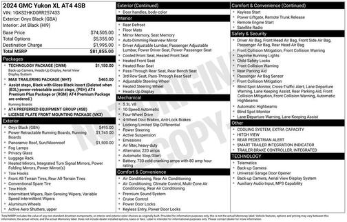 Onyx Black 2024 GMC Yukon XL 4WD AT4