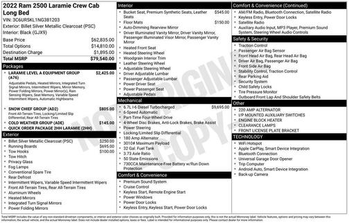 Billet Silver Metallic Clearcoat 2022 RAM 2500 Laramie Crew Cab 4x4 8' Box