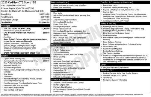 Crystal White Tricoat 2025 Cadillac CT5 Sport