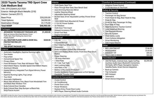 Midnight Black Metallic 2020 Toyota Tacoma TRD Sport