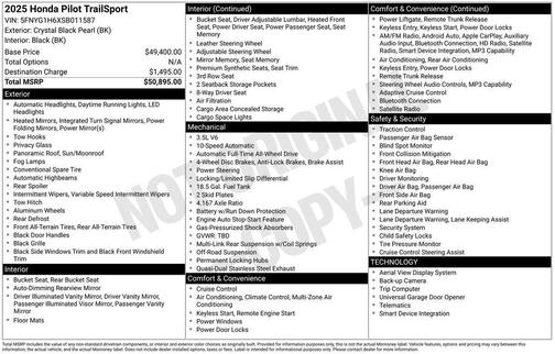 Crystal Black Pearl 2025 Honda Pilot TrailSport