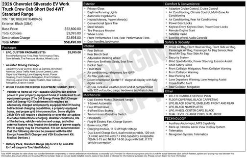 Black 2026 Chevrolet Silverado EV Custom - Standard Range 4WD
