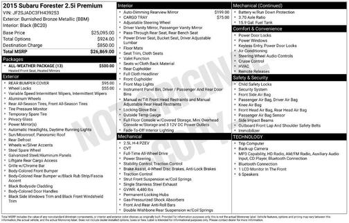 Burnished Bronze Metallic 2015 Subaru Forester 2.5i Premium