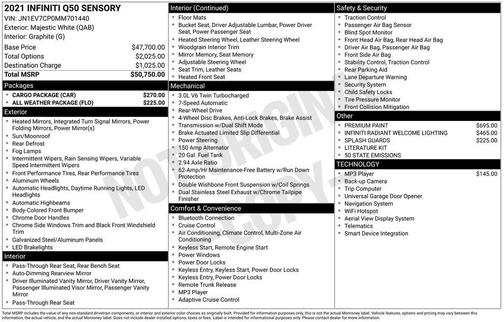 Majestic White 2021 INFINITI Q50 3.0t SENSORY