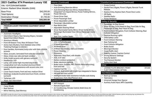 Radiant Silver Metallic 2021 Cadillac XT4 Premium Luxury