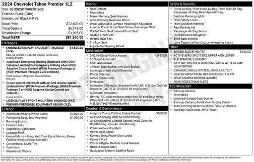 Black 2024 Chevrolet Tahoe Premier