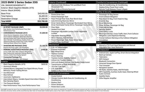 Black Sapphire Metallic 2025 BMW 330 330i