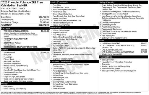 Reef Blue Metallic 2026 Chevrolet Colorado ZR2