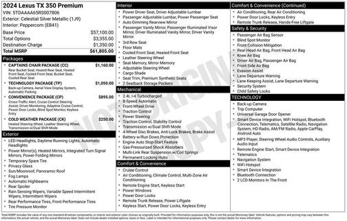 Celestial Silver Metallic 2024 Lexus TX 350 Premium