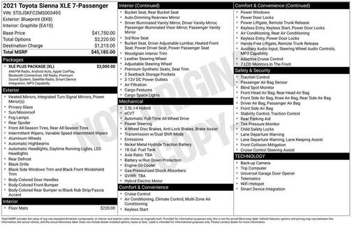 Blueprint 2021 Toyota Sienna XLE 7 Passenger