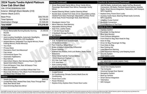 Midnight Black Metallic 2024 Toyota Tundra Hybrid Platinum