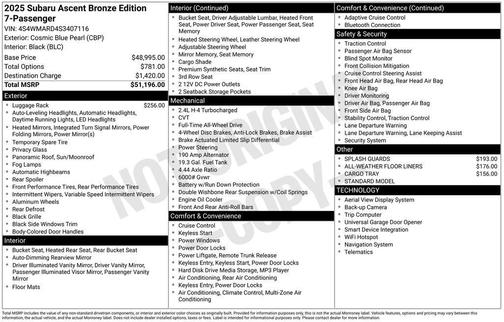 Cosmic Blue Pearl 2025 Subaru Ascent Bronze Edition 7-Passenger