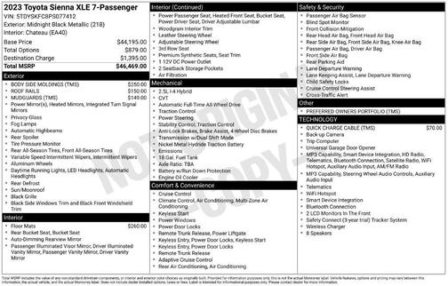 Midnight Black Metallic 2023 Toyota Sienna XLE