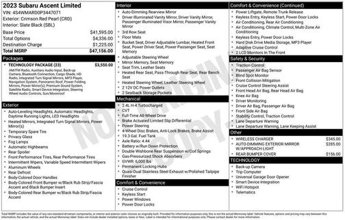 Crimson Red Pearl 2023 Subaru Ascent Limited 8-Passenger