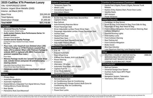 Argent Silver Metallic 2025 Cadillac XT6 Premium Luxury FWD