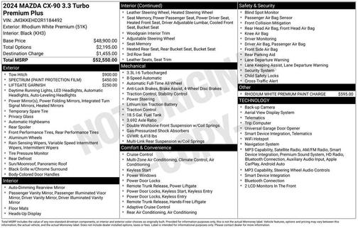 Rhodium White Premium 2024 Mazda CX-90 3.3 Turbo Premium Plus