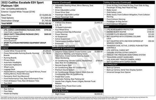 Crystal White Tricoat 2022 Cadillac Escalade ESV Sport Platinum