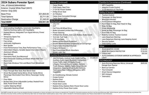 Crystal White Pearl 2024 Subaru Forester Sport