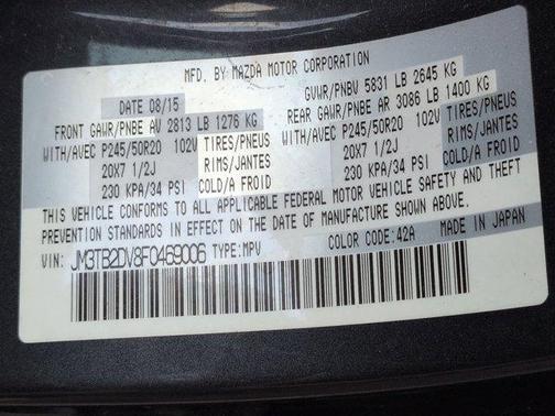 Meteor Gray Mica 2015 Mazda CX-9 Grand Touring