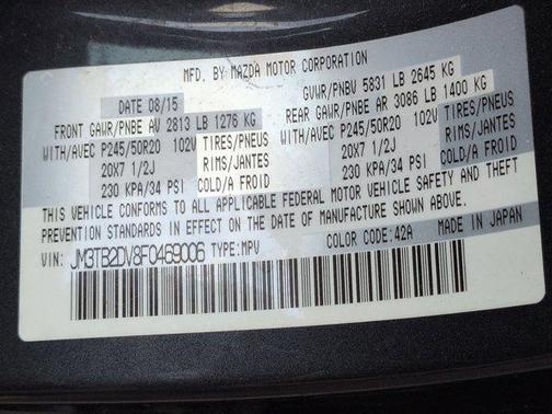 Meteor Gray Mica 2015 Mazda CX-9 Grand Touring