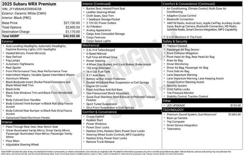 2025 Subaru WRX Premium